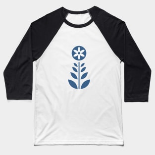 Scandinavian Retro Flowers Navy Blue on Beige Baseball T-Shirt